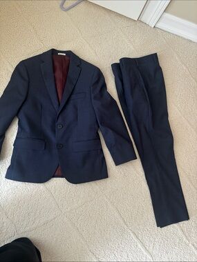 Joseph Abboud Navy Two-Piece Suit with Burgundy Lining